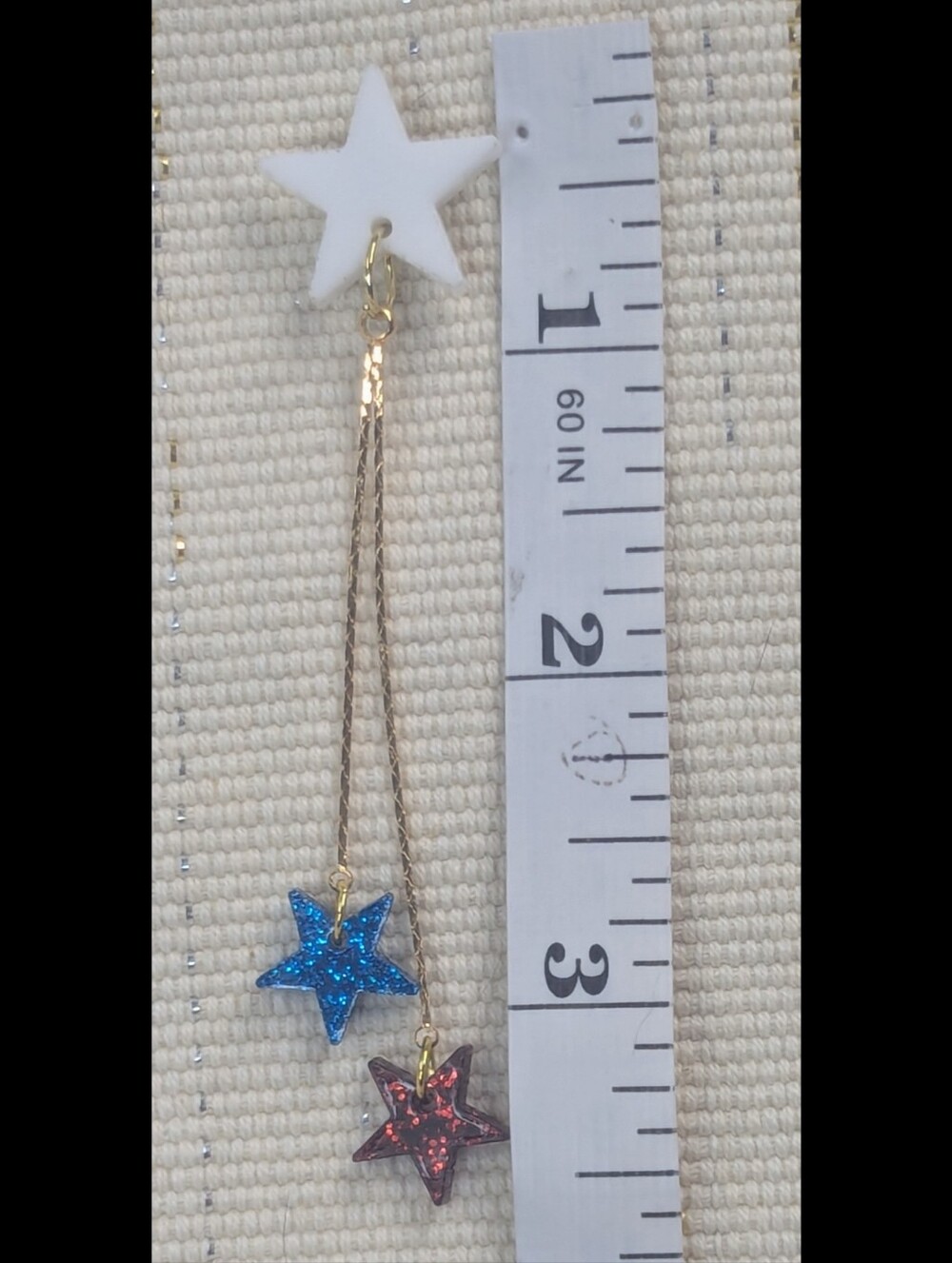 Patriotic Star 18KGP Gold Chain Earrings Red White Blue Acrylic 4th of July - Picture 4 of 4